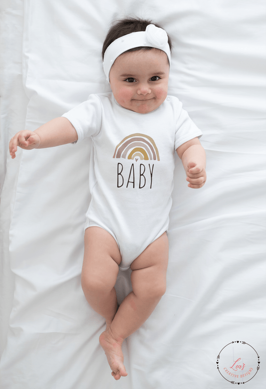 Baby Rainbow Design White Short Sleeve Onesies Bodysuit