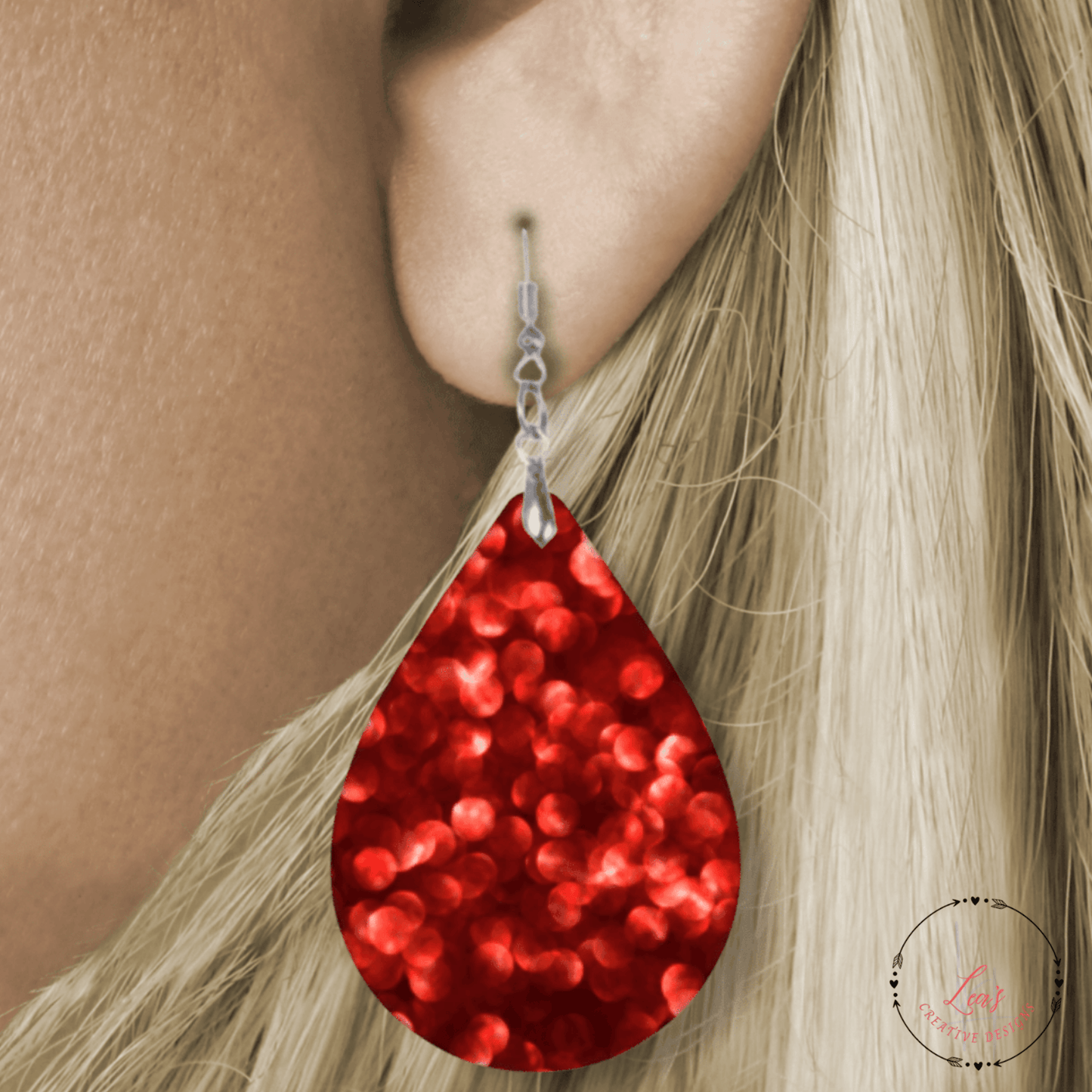 Red Glitter Teardrop Earrings