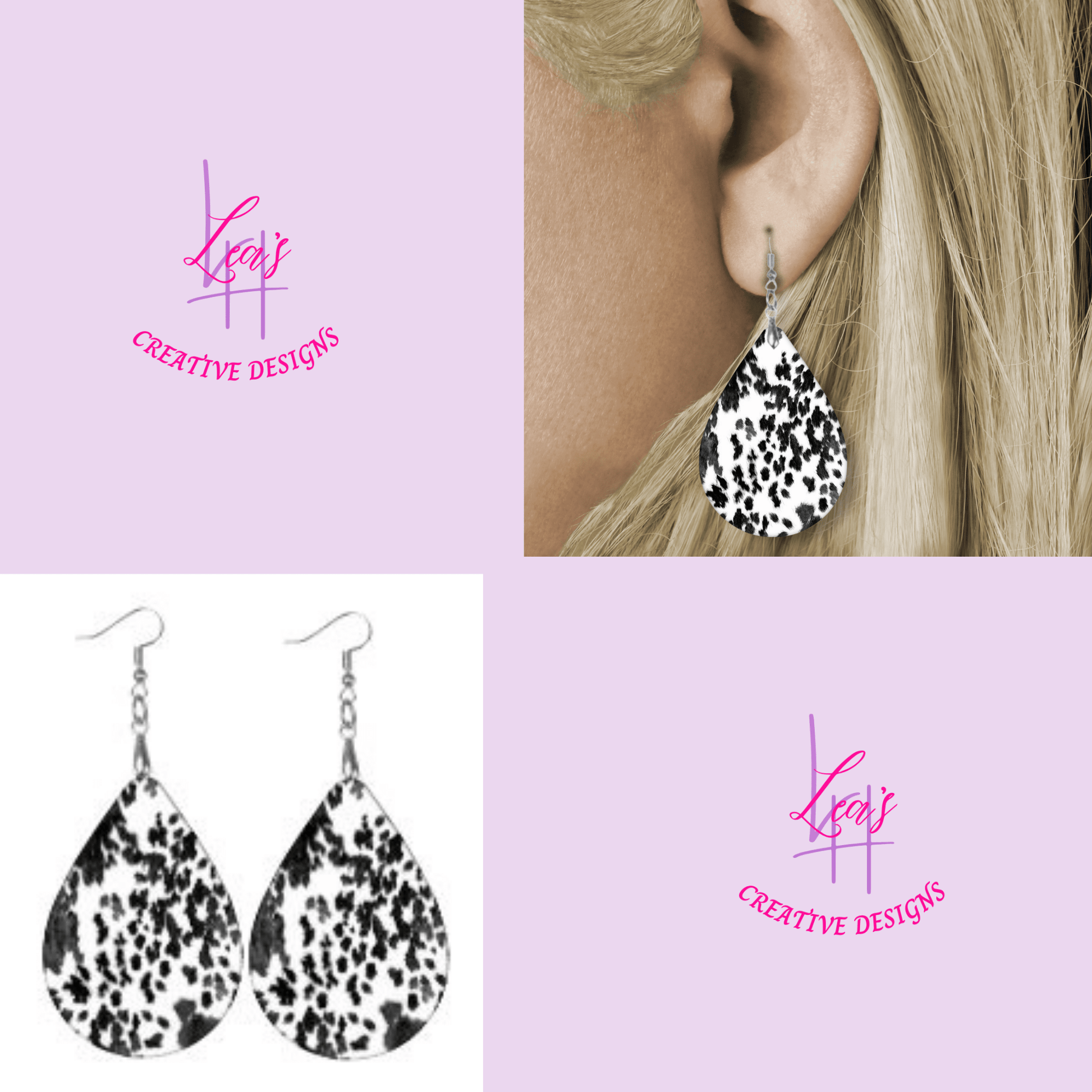 Lea's Creative Designs Earrings Adorable Spotted Cow Print Teardrop Earrings