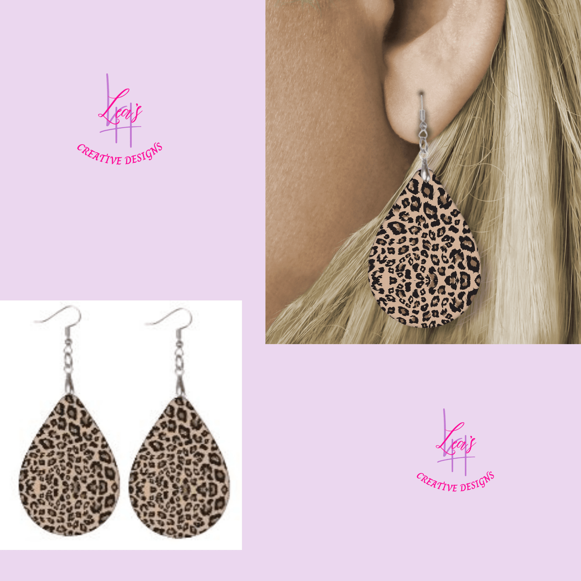 Lea's Creative Designs Earrings Cheetah Print Teardrop Earrings