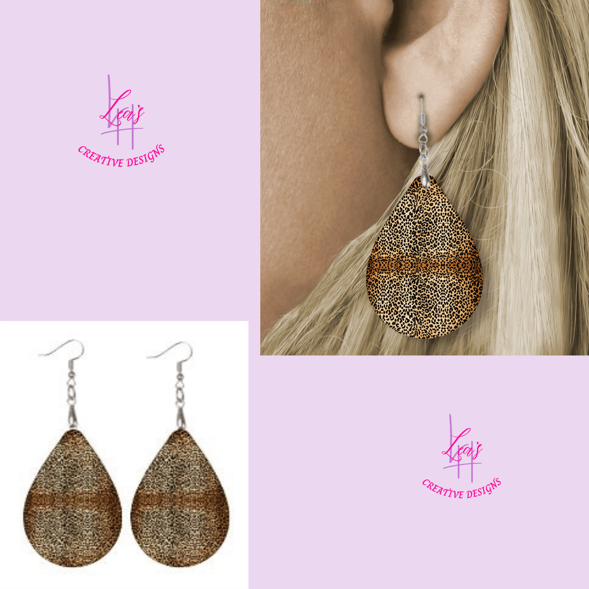 Lea's Creative Designs Earrings Distressed Leopard Teardrop Earrings