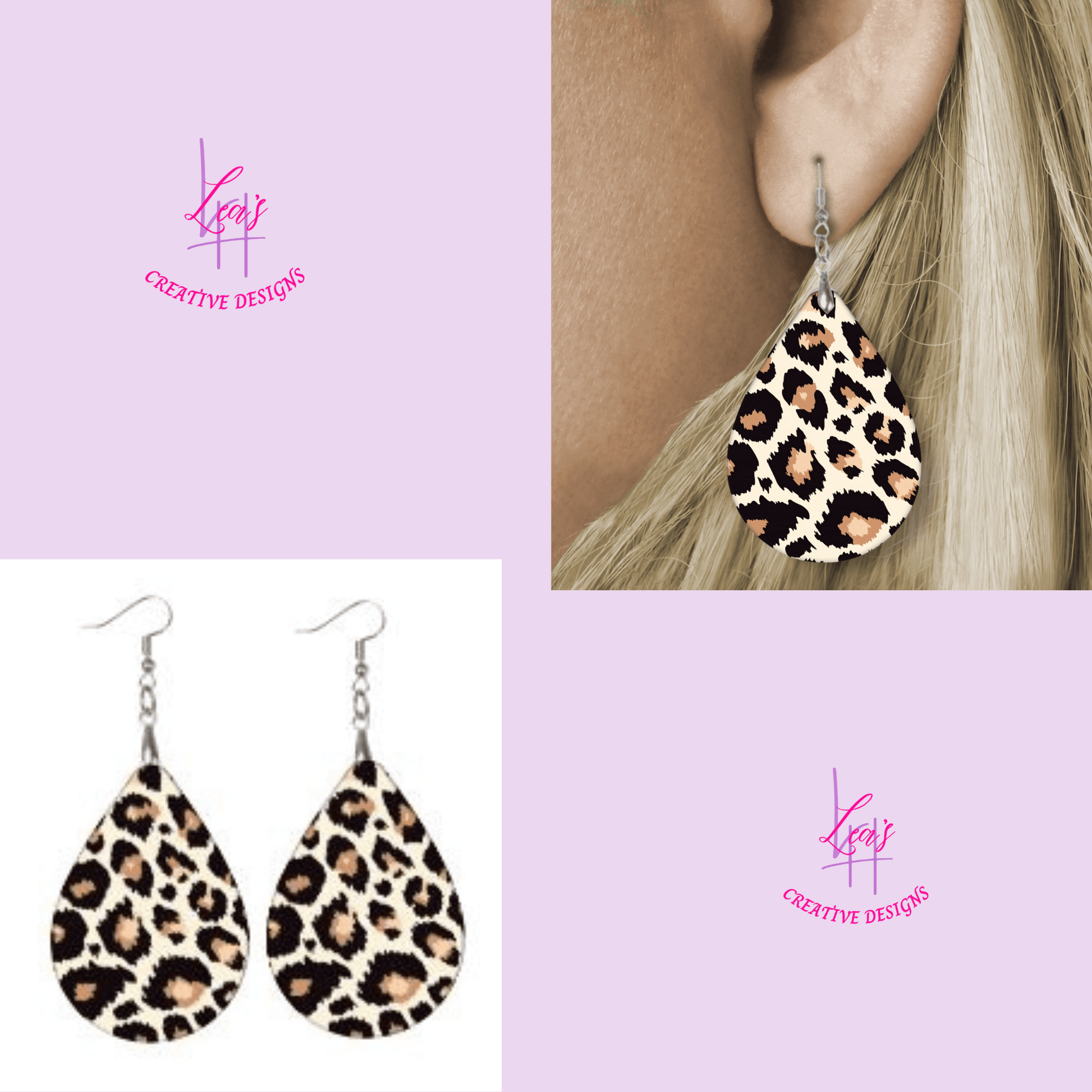 Lea's Creative Designs Earrings Leopard Print Black and Brown Teardrop Earrings