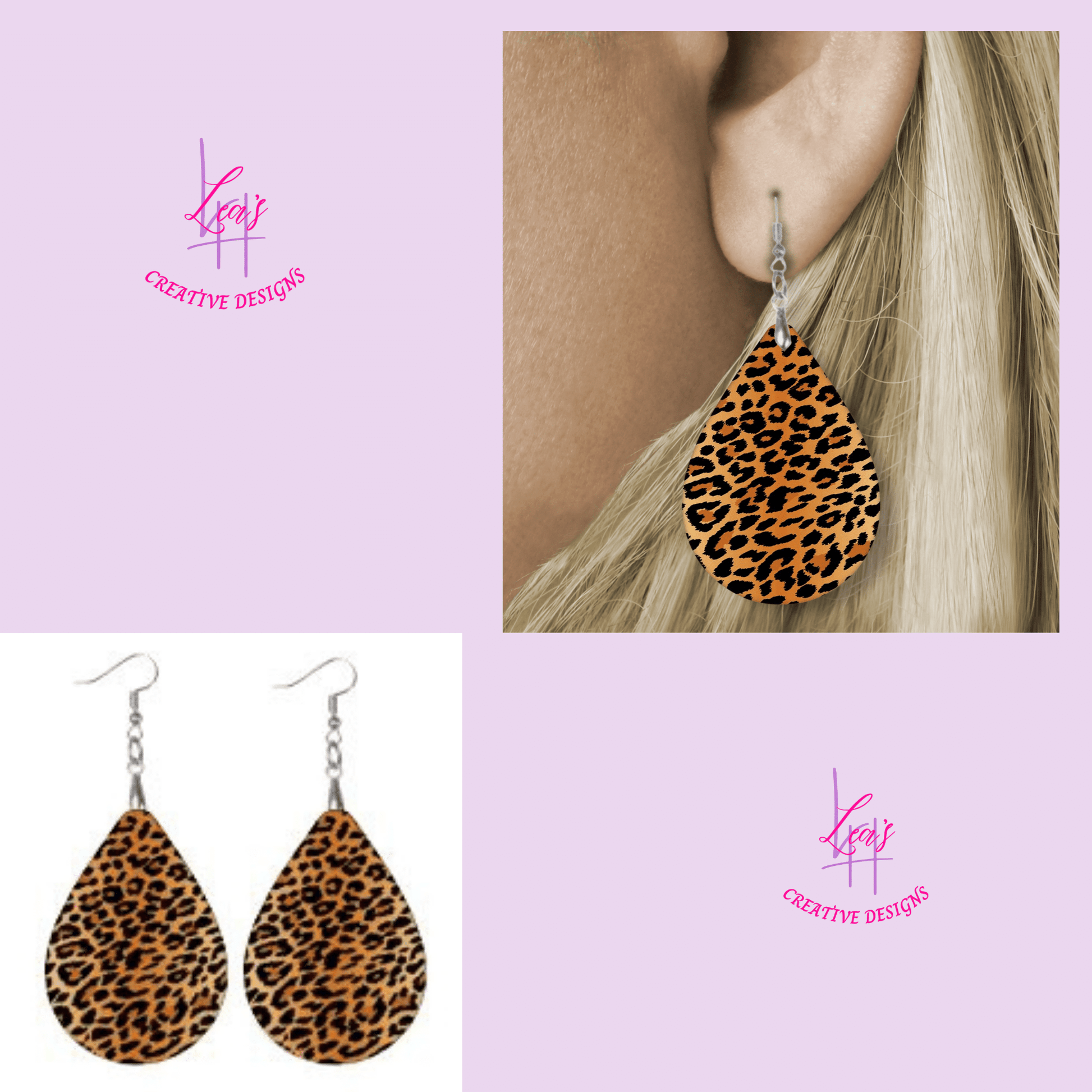 Lea's Creative Designs Earrings Leopard Print Teardrop Earrings