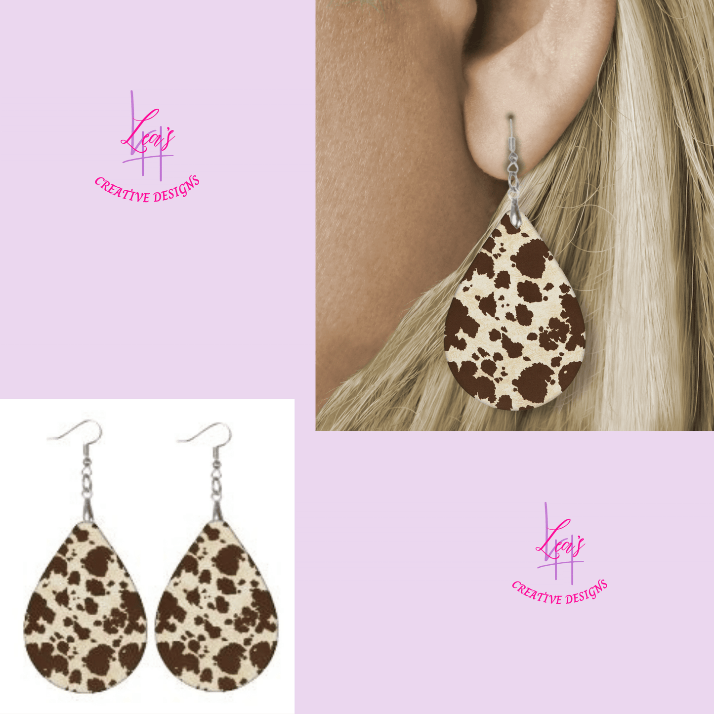 Lea's Creative Designs Earrings Spotted Cow Print Teardrop Earrings