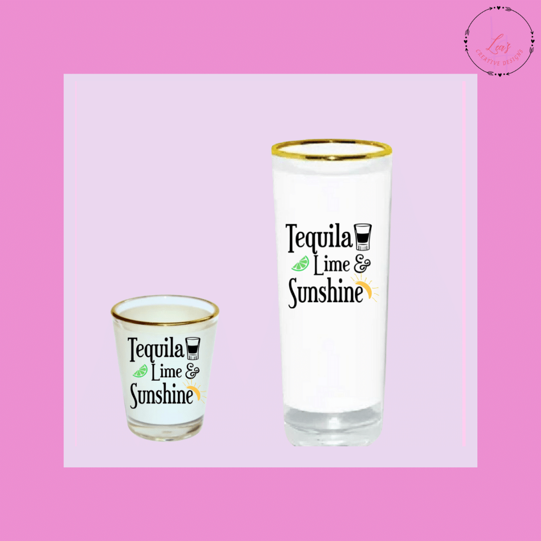 Lea's Creative Designs Gold Rim Shot Glass 1.5 Oz. (Short) Tequila Lime And Sunshine