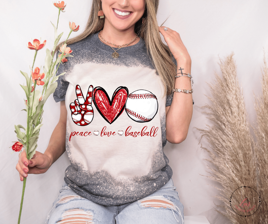 Lea's Creative Designs T-Shirts Dark Heather Bleached / Small Peace Love Baseball T-Shirt