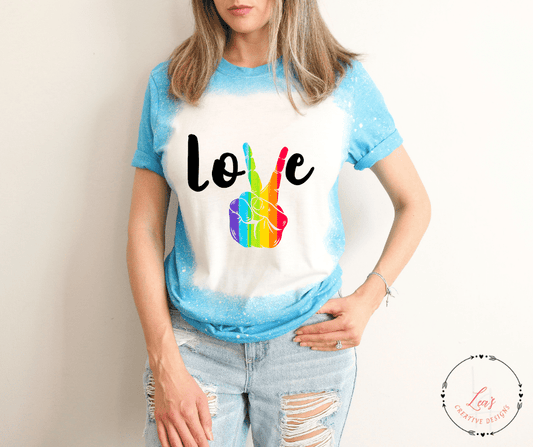 Lea's Creative Designs T-Shirts Heather Sapphire Bleached / Small Peace Love Pride Day T-Shirt