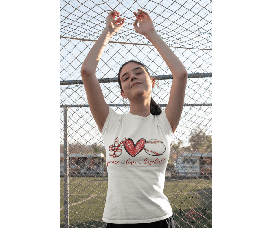 Lea's Creative Designs T-Shirts White / Small Peace Love Baseball T-Shirt